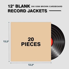 Heavy-Duty 20-Pack Brown Cardboard Vinyl Record Jackets for 12-Inch Albums