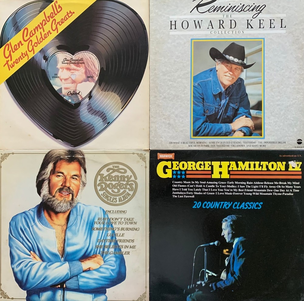 LOT C OF 4 VARIOUS MALE  COUNTRY SINGERS 12″ VINYL ALBUMS LPs  VG/VG SEE SCAN