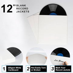 20ct 12-Inch LP Vinyl Record Jackets – 350gsm White Cardboard Covers, Blank Albu