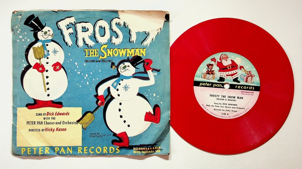Dick Edwards – Frosty The Snowman 7″ Record 1950 Peter Pan Christmas 78 RPM