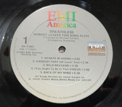 BREATHLESS – Nobody Leaves This Song Alive 1980 Vinyl LP EMI America SW-17041