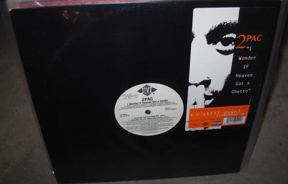 2PAC TUPAC i wonder if heaven got a ghetto ( rap ) jive 12″ – hype sticker –