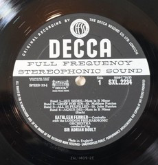 Decca SXL2234 ED1‑WBg Kathleen Ferrier Bach‑Handel Recital Boult FFSS Sleeve Spl