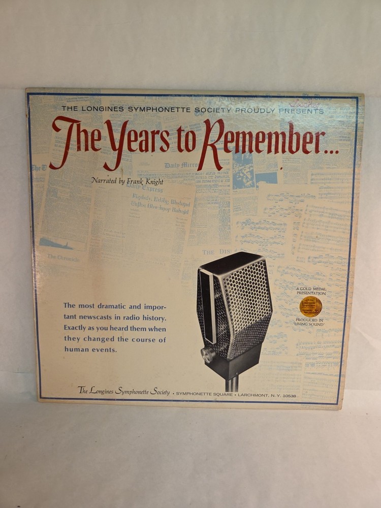 The Years To Remember (Vinyl, 1966) Longines Symphonette Society SY 5185 VG+ LP