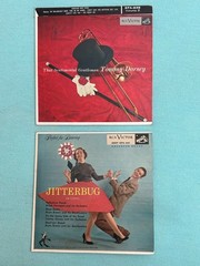 7 Tommy Dorsey songs on two 7″ RCA EP 45s in original color cardboard jackets