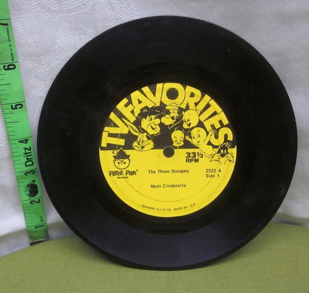 THREE STOOGES MEET CINDERELLA record Peter Pan vinyl 1976 no sleeve 1963 reissue