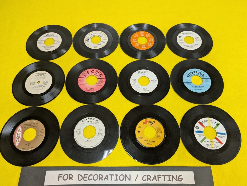 FOR DECOR LOT OF 12 PROMO LABEL 7″ 45 RECORDS Argo 123 Roulette Decca Rust RCA