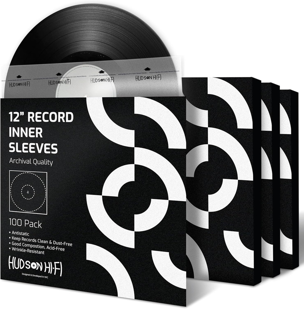 Hudson Hi-Fi Anti-Static Vinyl Record Inner Sleeves 100 Pack – Durable Clear Dis
