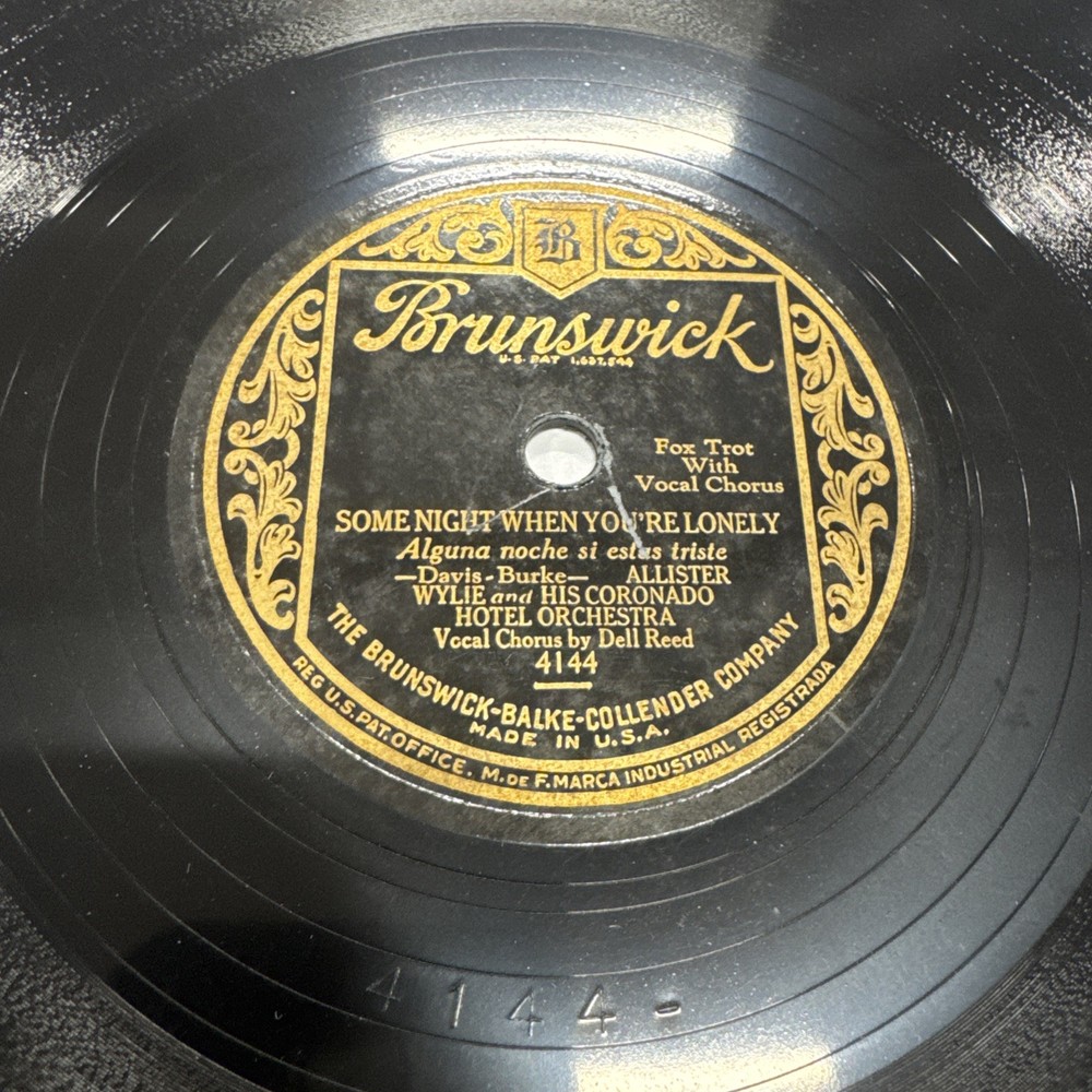 Brunswick 78 RPM Allister Wylie Orch – Some Night When You’re Lonely 4144 E+