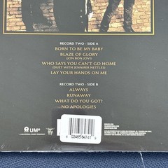 BON JOVI 2 LP GOLD VINYL LP GREATEST HITS + LITHO & HYPE STICKER GATEFOLD COVER